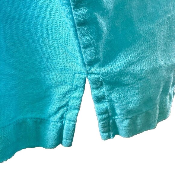 CJ Banks Button Up Hoodie Women's 3X Aqua Blue Linen Blnd Beachy Coastal 3/4 Slv - Picture 14 of 16